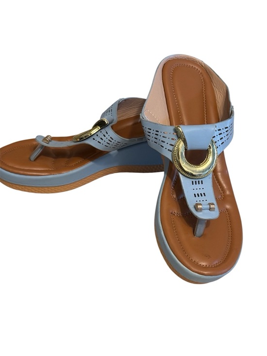 Aovin Shoes - NWOT AOVIN Plantar Fasciitis
Light Blue Women's Thong Sandals Gold Accent SZ 38